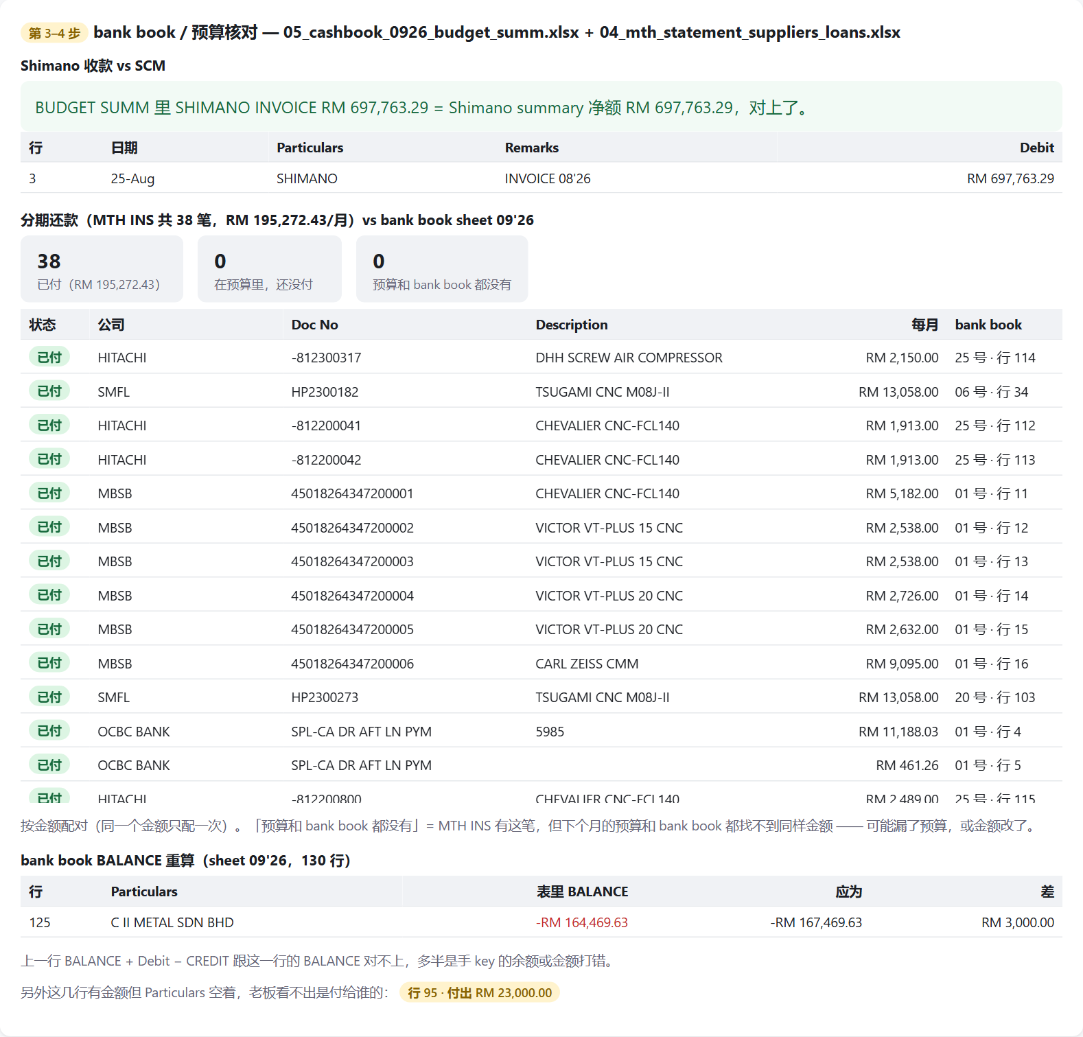 bank book 核对